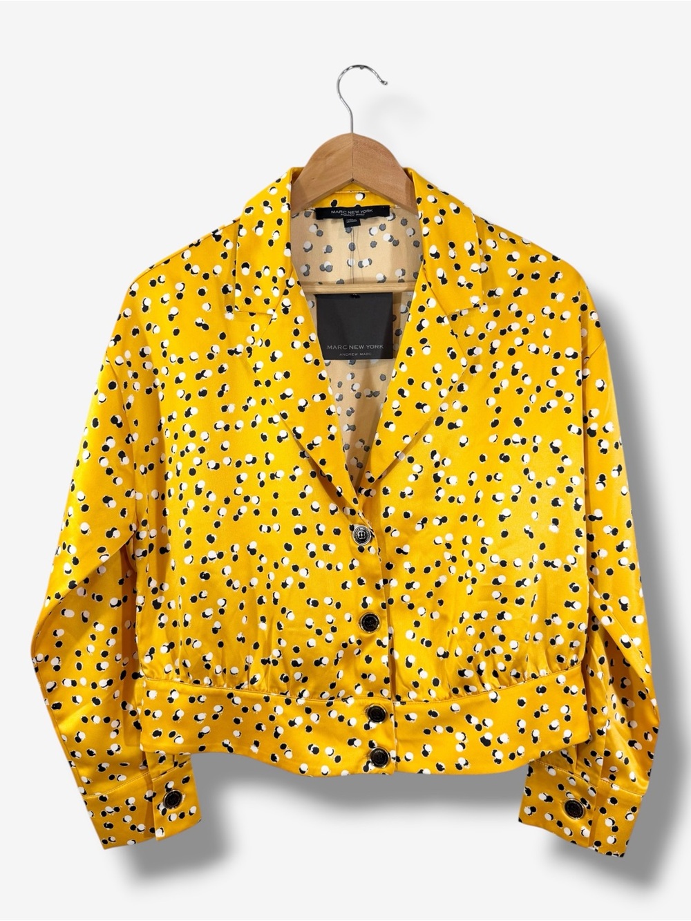 Marc New York Yellow Polka Dot Cropped Shirt Jacket Size M Button Front Satin